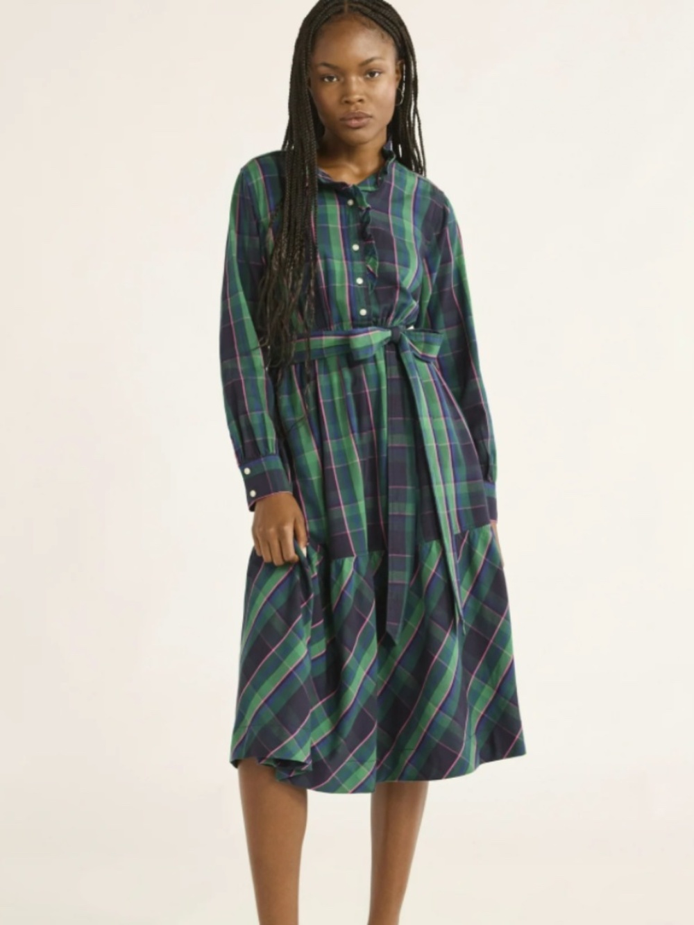 Free Assembly Plaid Ruffle Midi Dress, size XL